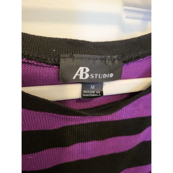 AB Studio Sweater 3/4 sleeve Purple and Black Striped Size M - Picture 4 of 4